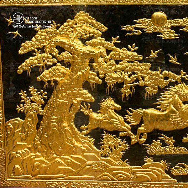 Tranh đồng Bát Mã Truy Phong dát vàng khung gỗ gụ khổ 1m97 x 1m07