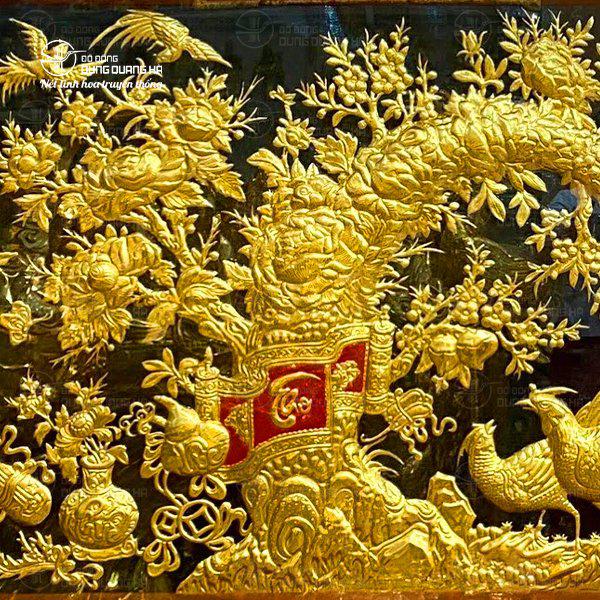 Tranh Vinh Hoa Phú Quý 2m3 sơn son thếp vàng khung gỗ hương