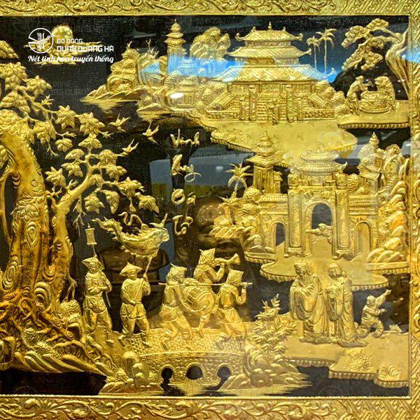 Tranh Vinh Quy Bái Tổ bằng đồng dát vàng khổ lớn 2m3 khung gỗ