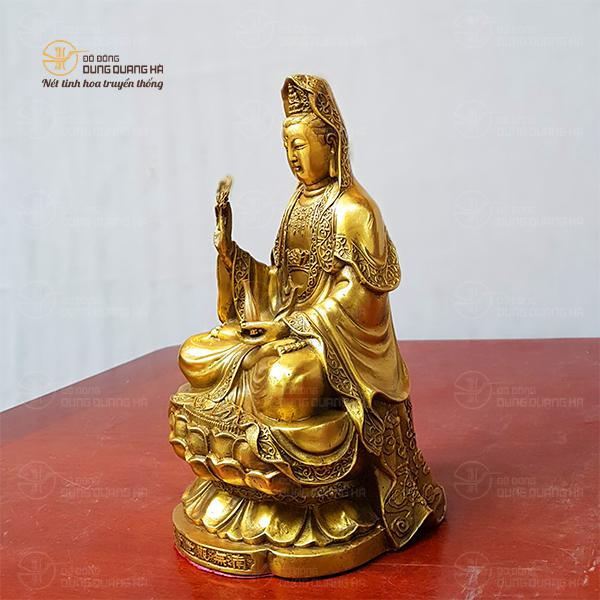 Tượng Phật bà Quan Âm tĩnh tọa dát vàng 9999 cao 48cm