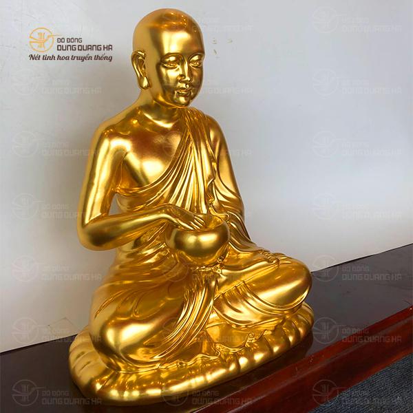 Tượng Phật Sivali khất thực bằng đồng dát vàng cao 36cm