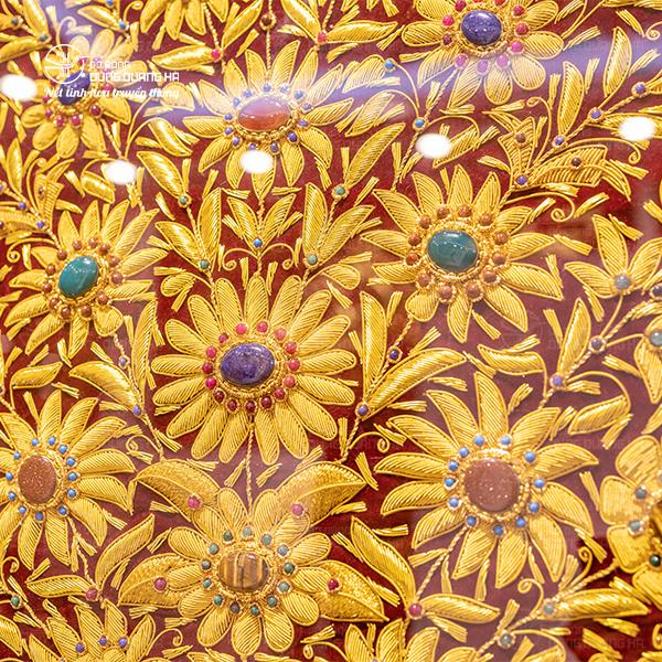 Tranh chỉ vàng đá quý Dubai hình lọ hoa đẹp sống động