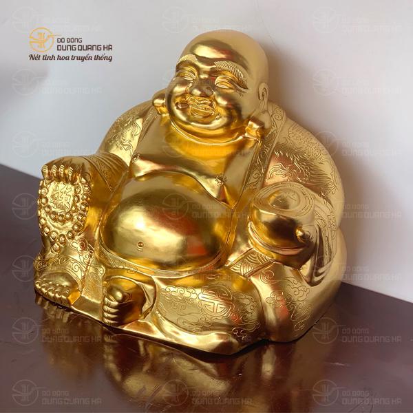 Tượng Di Lặc Phật Vương cầm chuỗi tràng hạt bằng đồng cao 36 cm