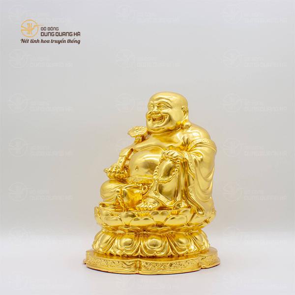 Tượng Phật Di Lặc ngồi đài sen bằng đồng thếp vàng 9999