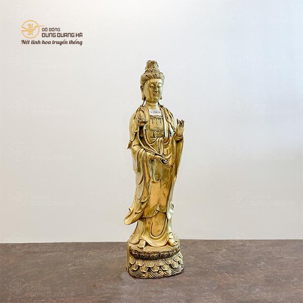 Tượng Phật Đại Thế Chí Bồ Tát đứng đài sen bằng đồng vàng kích thước 62x16cm