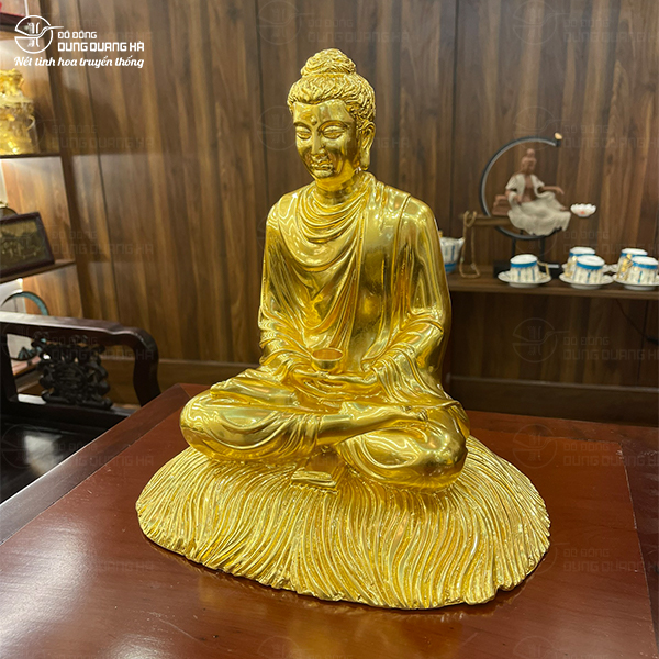 Tượng Phật Thích Ca ngồi Thiền trên đống rơm bằng đồng thếp vàng